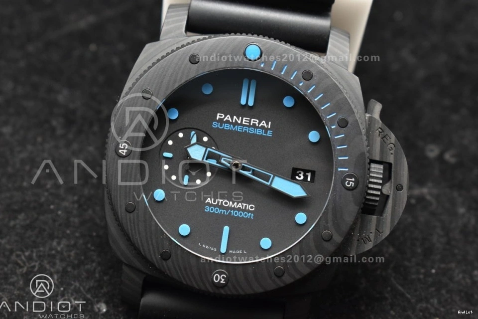Clone VSF on Markers Blue 47mm Strap PAM1616 Carbotech Best Dial P.9010 Rubber Edition Black 0515